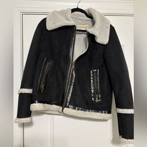 Black and Cream Faux Shearling Jacket